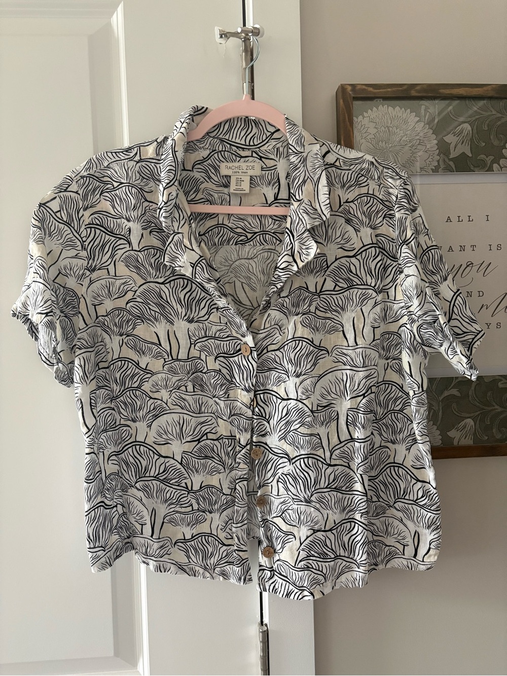 Rachel Zoe Mushroom Print Linen Button-Up